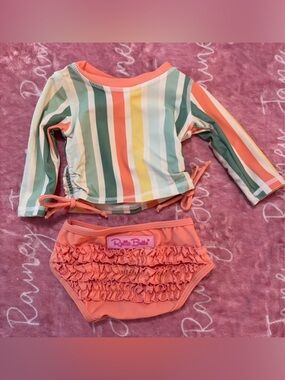 Ruffle Butts Girls Long Sleeve Rashguard Set - Coral, Green, Yellow, White